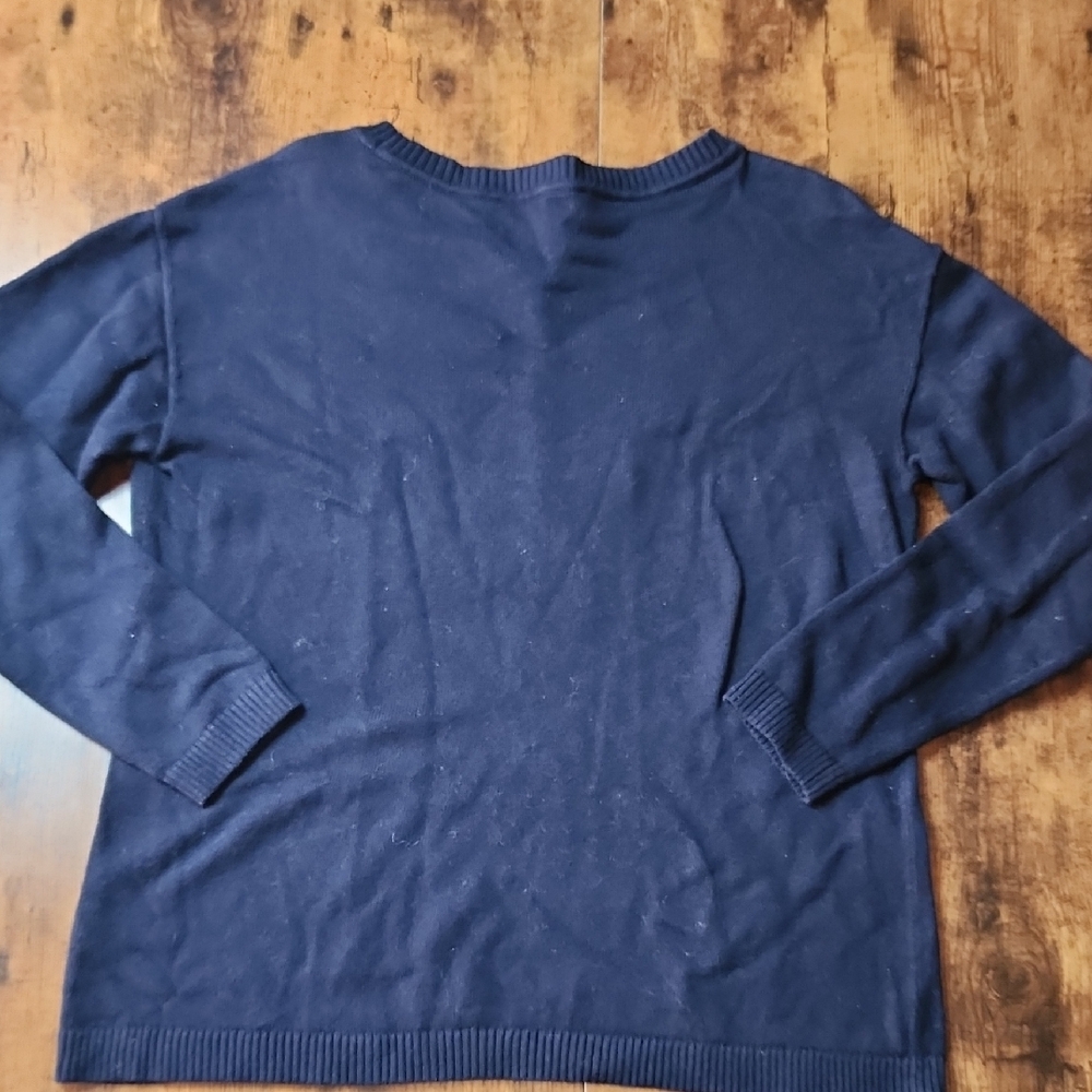 TALBOTS | Navy Fresh Lemon Intarsia Cotton Blend Preppy Pullover Sweater | M - Picture 9 of 9